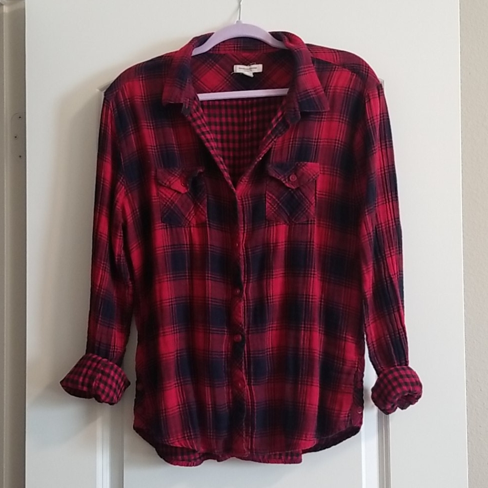 Plaid button up top